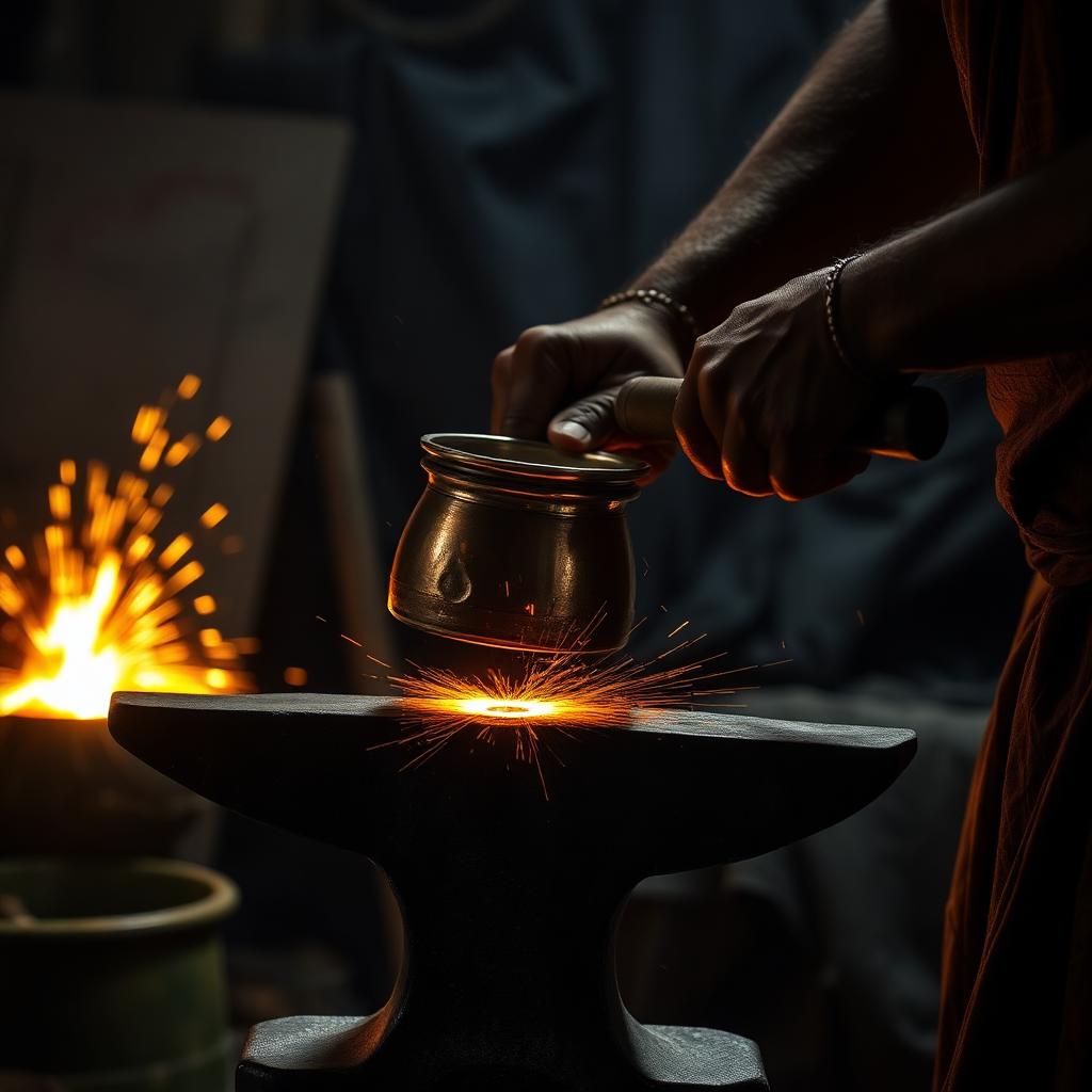 Hand polishing a copper vessel